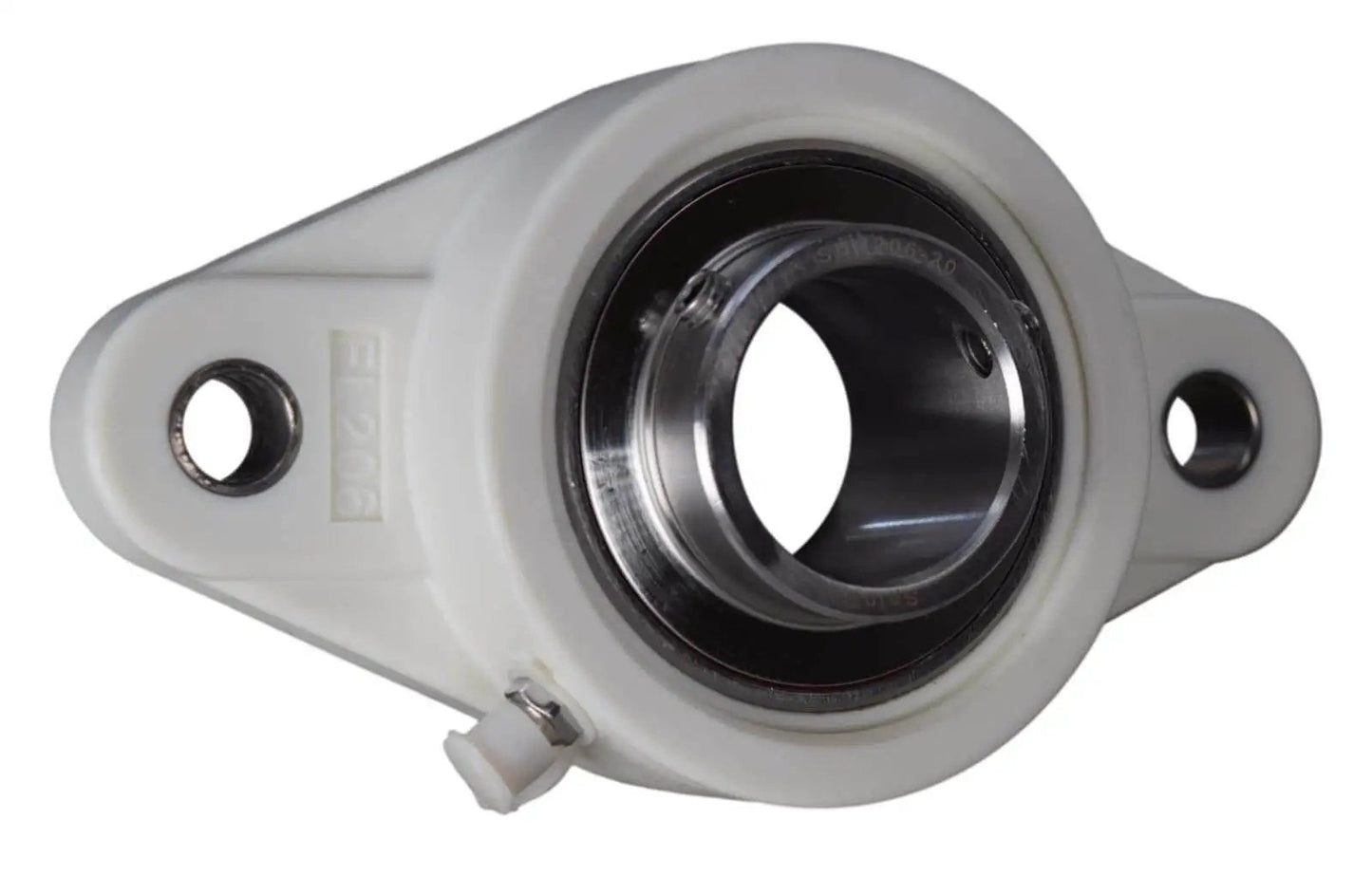 1-1/4 Inch Stainless Steel Thermoplastic Two-Bolt Flange Bearing With Two Set Screws Plastic Housing And Grease Zerk