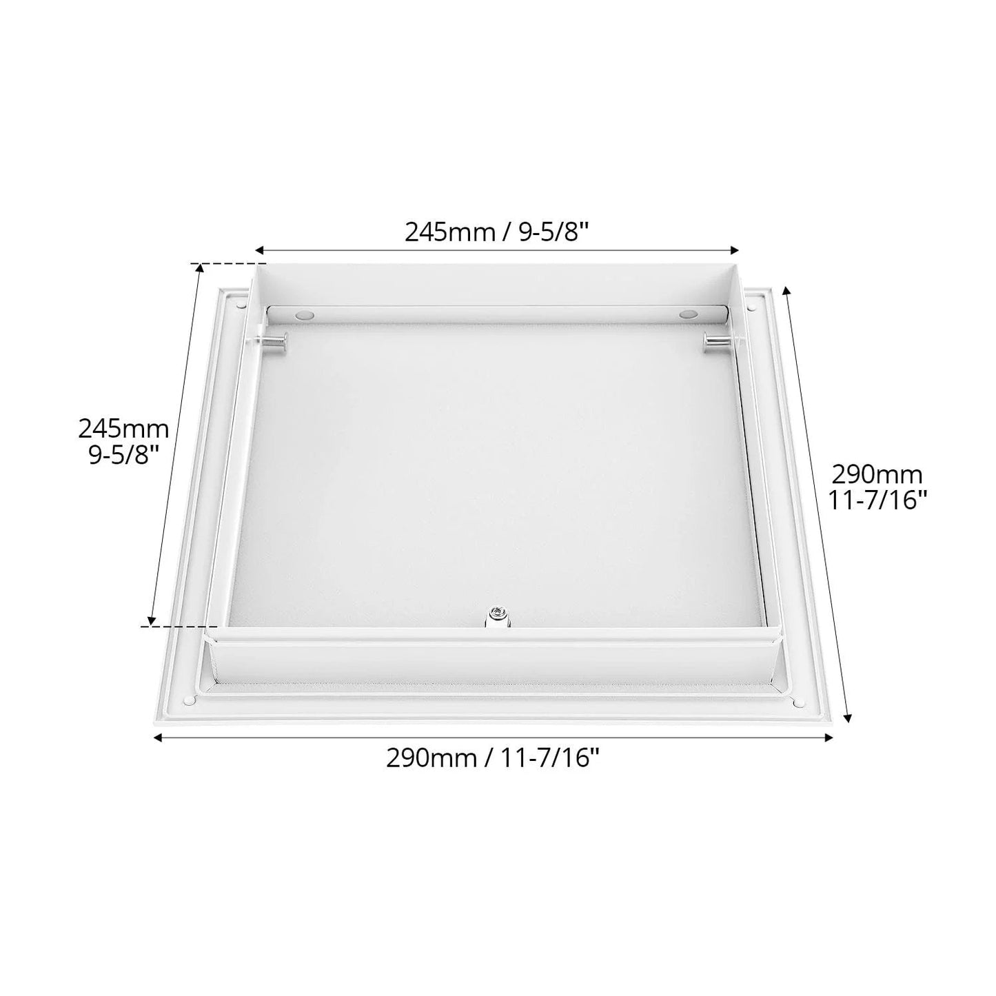10 X 10 Flush Access Door Panel For Drywall And Ceiling Electrical, Powder Coated White Aluminum Alloy Service Shaft Door By QWORK, showing dimensions