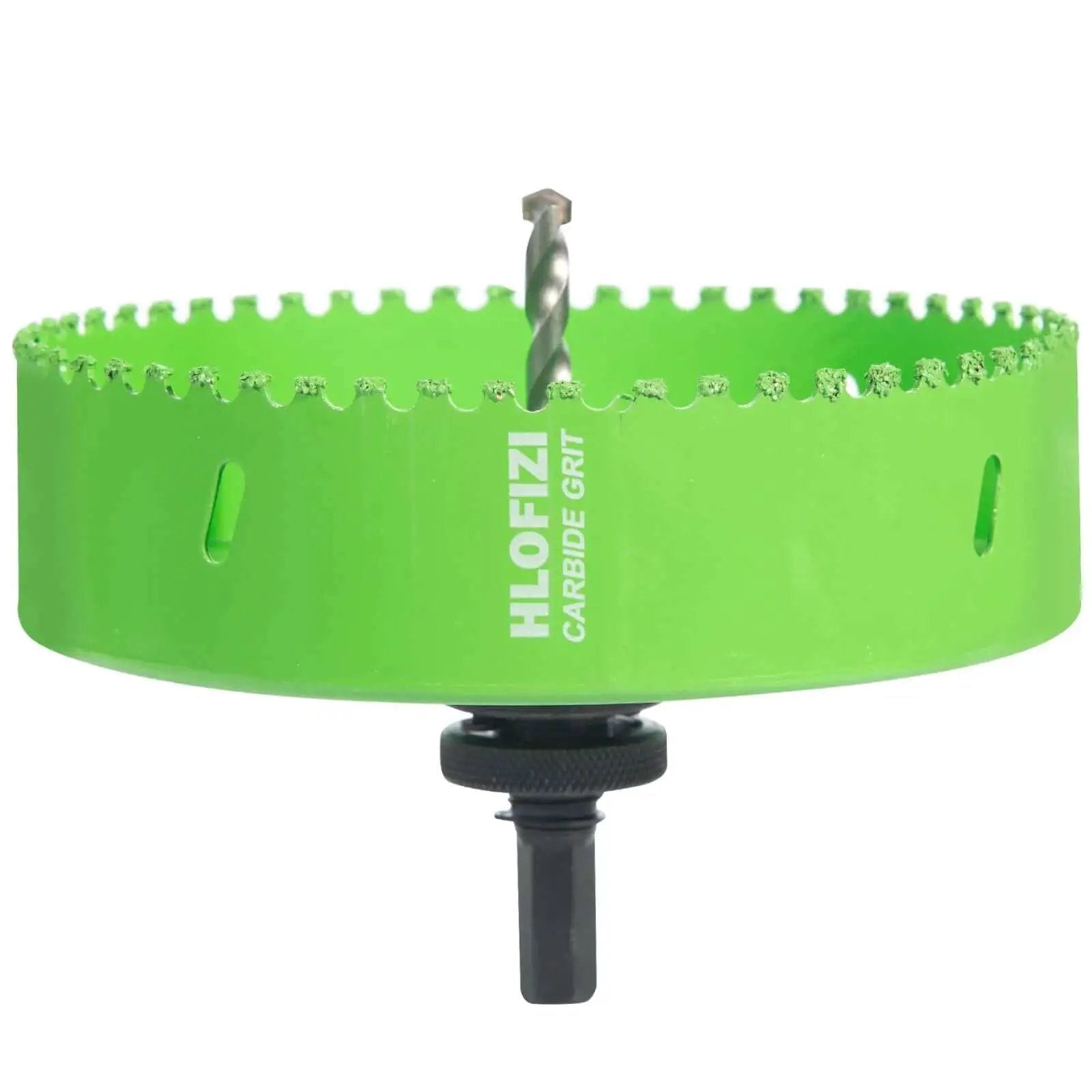 Six And A Quarter Inch Carbide Grit Hole Saw For Six Inch Recessed Lighting Installations, Cuts Through Stucco Drywall Plaster Cement Board And Plastic, Depth One And A Half Inch, Longer Life, Arbor Seven Sixteenth Inch, Fits Half Inch Chuck