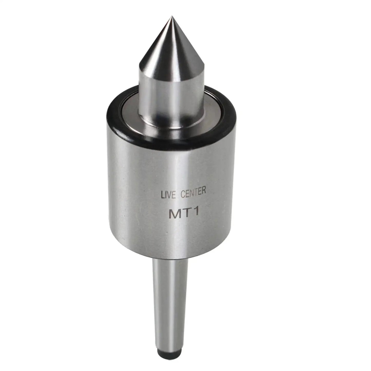 MT1 Medium Duty Live Center with 60 Degree Point and 0.0002 Inch Concentricity, hardened 61-65 HRC, shown in close-up view.