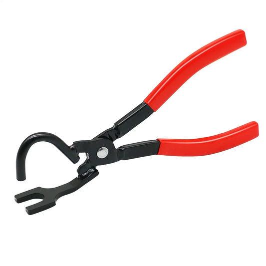 Exhaust Hanger Removal Tool Pliers Compatible With All Exhaust Hangers, steel pliers with red handles visible in side view.