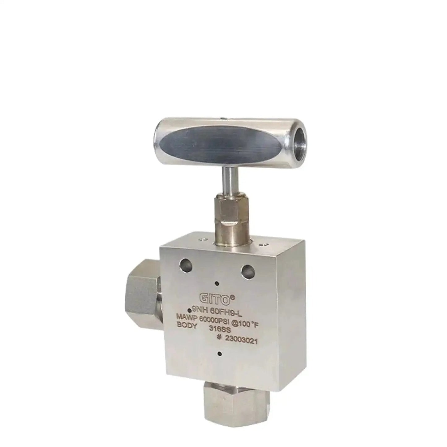 Needle Valve for Medium and High Pressure Hydrogen with stainless steel construction, suitable for hydraulics, pneumatics, and plumbing.