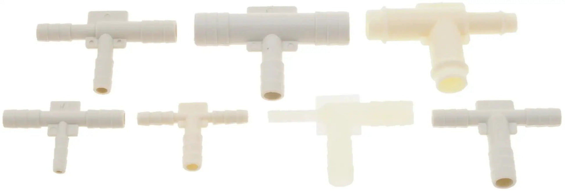 Assorted T-shaped connectors from All In One Vacuum Tubing Connector Kit With Universal Fit No Sweat Versatility Includes Assorted Shapes Straight T Y F And L For Quick DIY And Auto Projects Built From Durable Plastic Or Heat Resistant PVC For Long Life Multiple Sizes Dorman 47328.