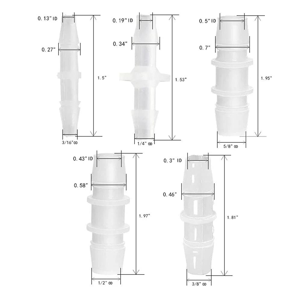 Plastic Hose Barb Fittings Pack Of Eight Barbed Adapters For Air Water And Fuel Lines In Sizes Three Sixteenths Inch One Quarter Inch