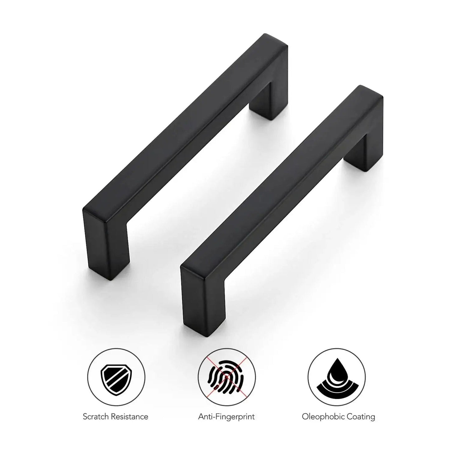 30 Pack 4 Inch Square Kitchen Cabinet Handles Matte Black Drawer Pulls with scratch resistance and anti-fingerprint coating.
