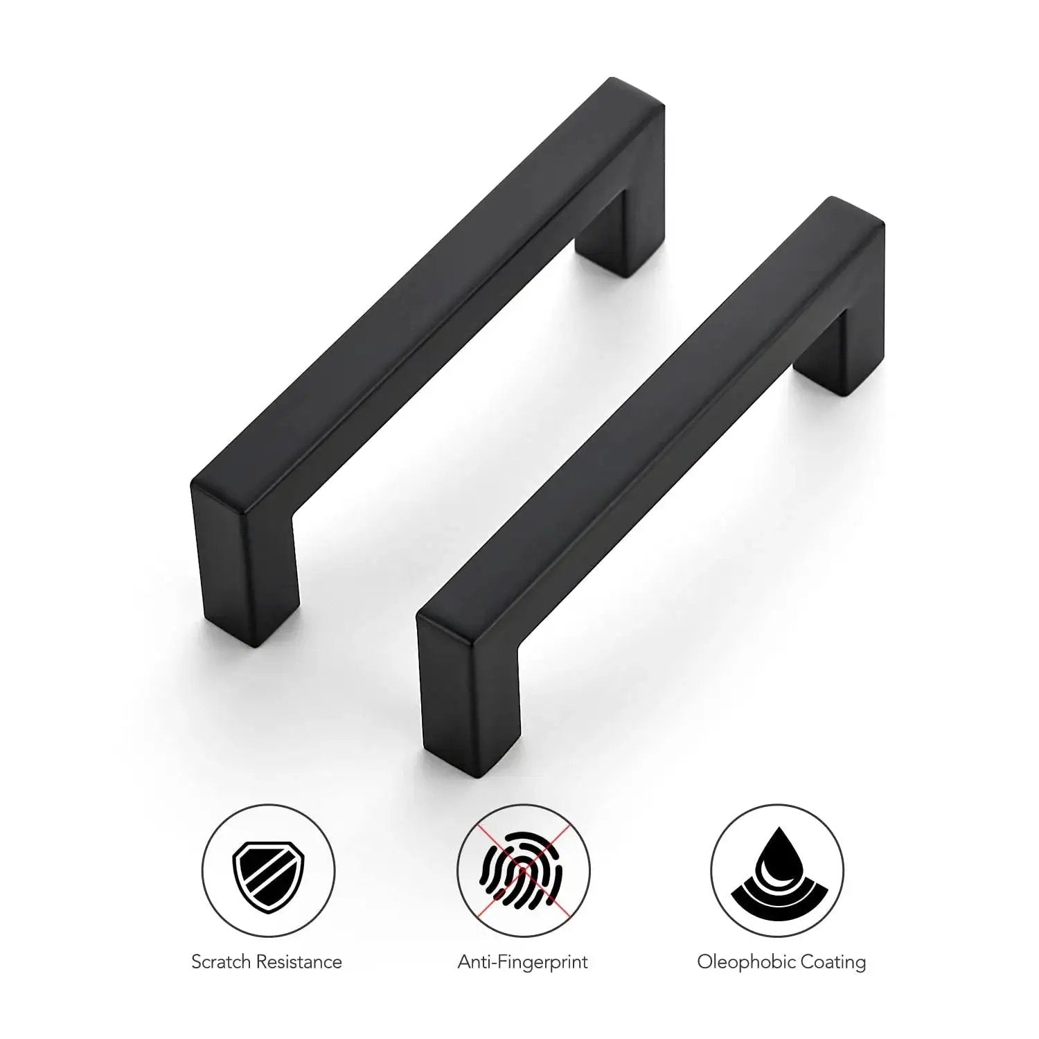 30 Pack 4 Inch Square Kitchen Cabinet Handles Matte Black Drawer Pulls with scratch resistance and anti-fingerprint coating.