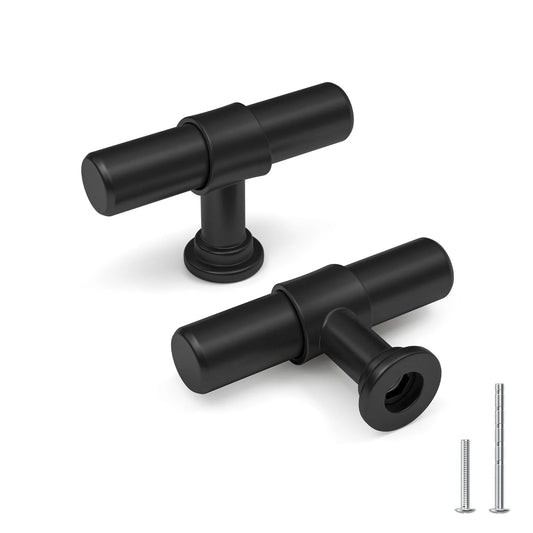 5 Pack Black Cabinet Knobs And Drawer Pulls, T Bar Dresser Handles, Modern Hardware For Cupboard And Bathroom, Satin Matte Black Finish, Durable Stainless Steel And Zinc Alloy Construction For Long Lasting Use, 2 Inch Overall Length