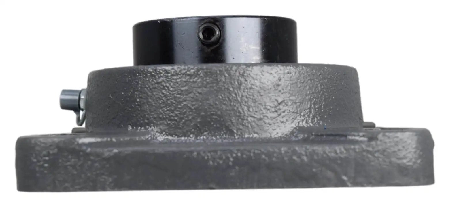 Side view of One And Three Quarter Inch Four Bolt Flange Bearing With Cam Lock Collar Cast Iron Housing Grease Zerk Bore RCJ P4B SXR