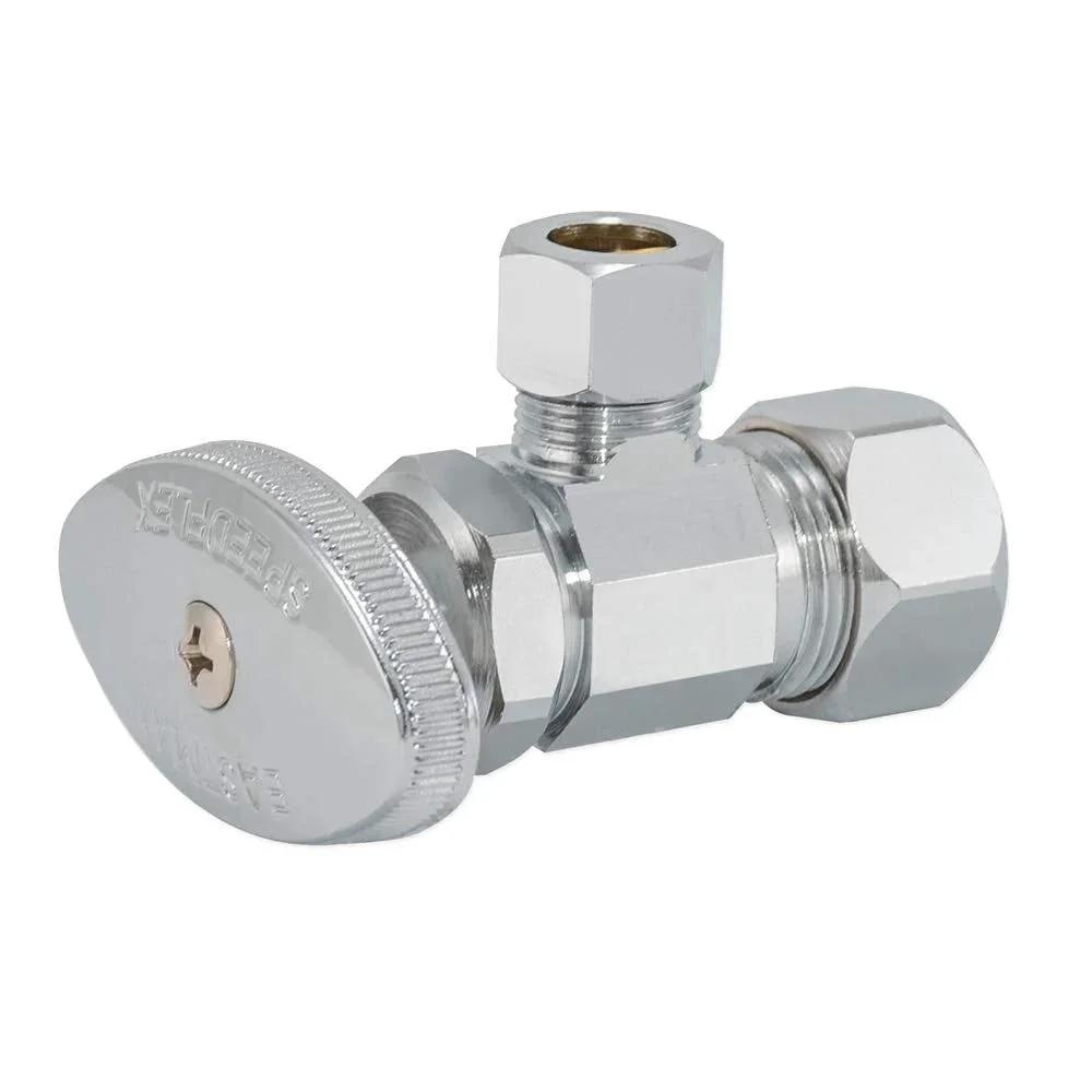 Multi-Turn Angled Stop Valve Three-Eighths Inch OD To Five-Eighths Inch OD Compression Brass Chrome Plumbing Fitting for Home Fixtures