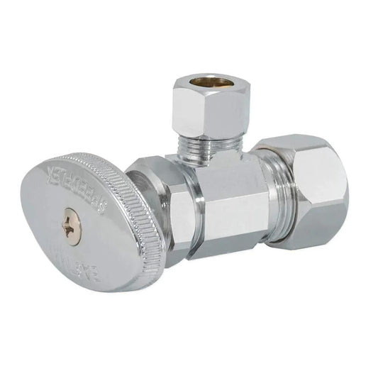 Multi-Turn Angled Stop Valve Three-Eighths Inch OD To Five-Eighths Inch OD Compression Brass Chrome Plumbing Fitting for Home Fixtures