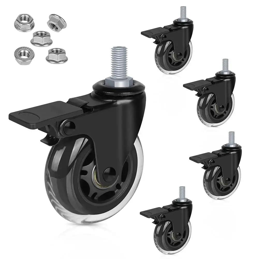3 Inch Swivel Stem Casters With Locking Brakes Threaded 3/8-16UNC Stud Heavy Duty Caster Replacement for office chairs pack of 5