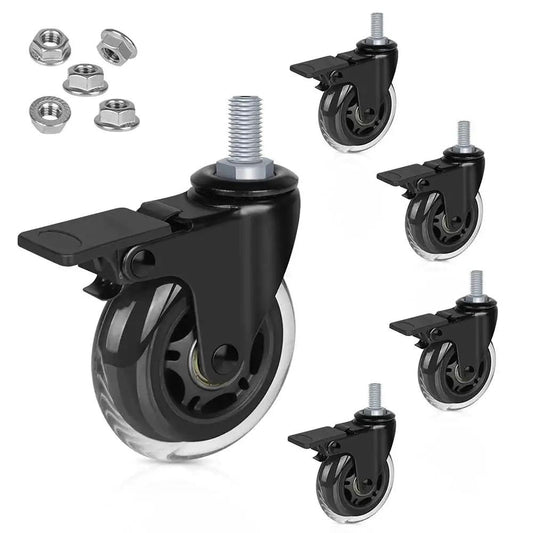 3 Inch Swivel Stem Casters With Locking Brakes Threaded 3/8-16UNC Stud Heavy Duty Caster Replacement for office chairs pack of 5