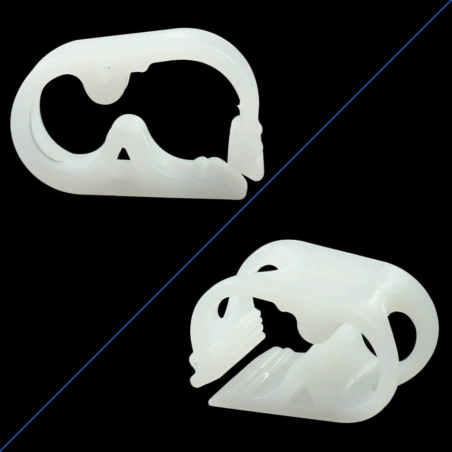Five Pack Plastic Tubing Clamps For Lab Adjustable Tube Clamp Flow Control Hose Clamp Made Of POM Plastic Durable Elastic Clamp White With Gear Style Adjustment For Tube Outside Diameter Three To Six Millimeters One Eighth To One Quarter Inch showing side view and close-up view.