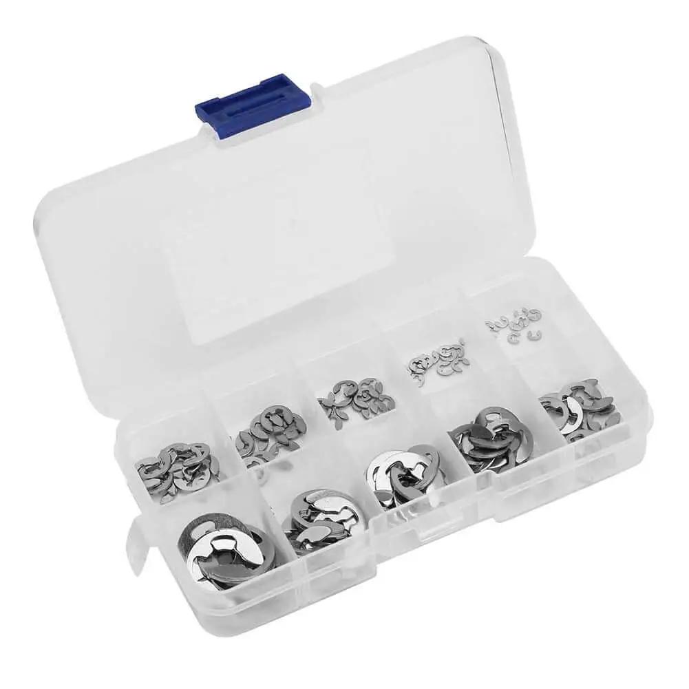 120 Piece E Clips Retaining Snap Ring Kit In 304 Stainless Steel With Plastic Storage Box Sizes M1.5 Through M10 Circlip Assortment