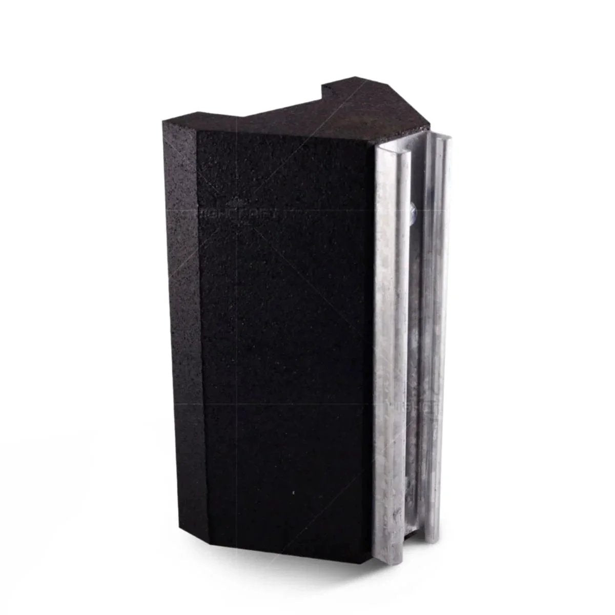 Rooftop Pipe Support Block With Galvanized Steel Strut For Conduit And HVAC Workhorse Sleeper Curb Replacement 750 Pound Capacity Five And Three Quarters Inch By Ten Inch Block Recycled Rubber Black shown upright