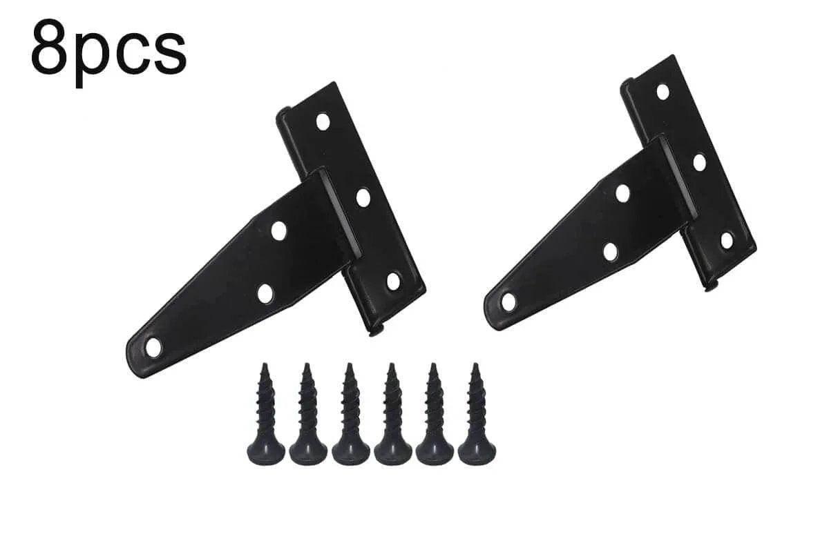 Eight Pieces Four Inch Galvanized T Shaped Hinge Set Including Triangular Hinge Slotted Bearing For Doors Iron Construction With Screws