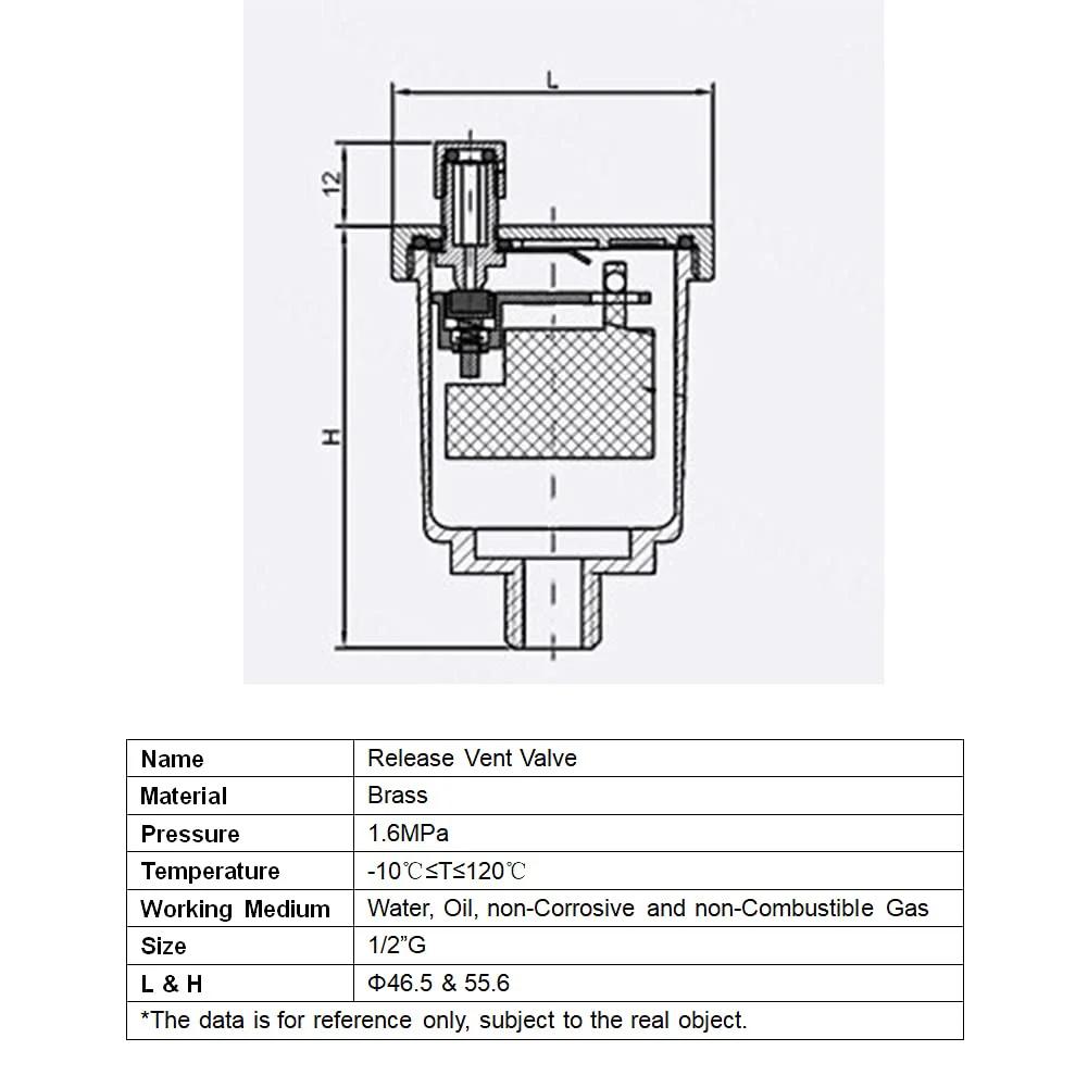 Diagram of brass automatic float valve kit with air bleeder release vent valve and 1/2 G male thread includes 1/2 G female x 1/2 NPT male pipe fitting connector adapter for plumbing water systems durable eco friendly design.