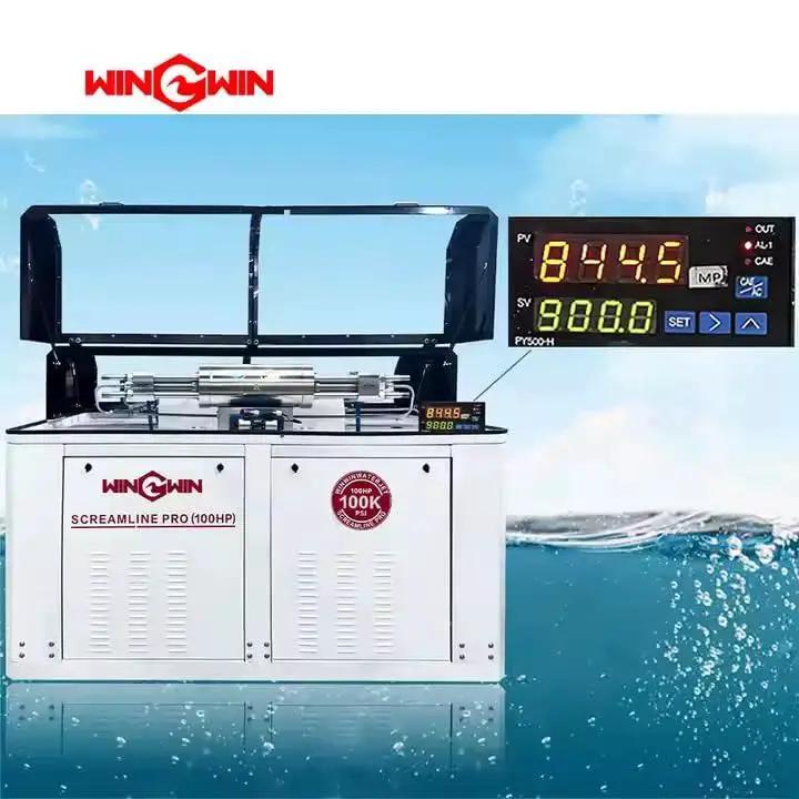 Screamline Pro 100HP waterjet cutting machine with digital control panel, displayed against a blue water background