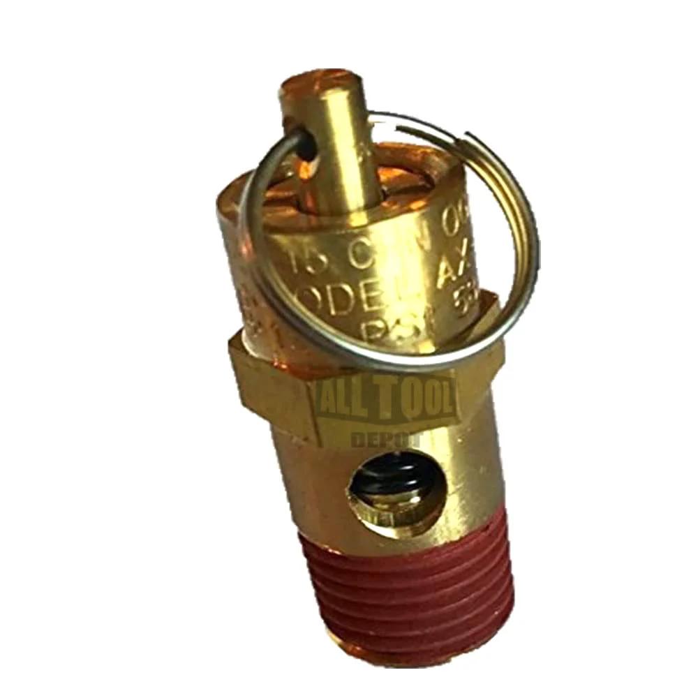 New One Quarter Inch NPT Air Compressor Relief Valve 165 PSI 64 SCFM Tank Pop Off Brass Construction view