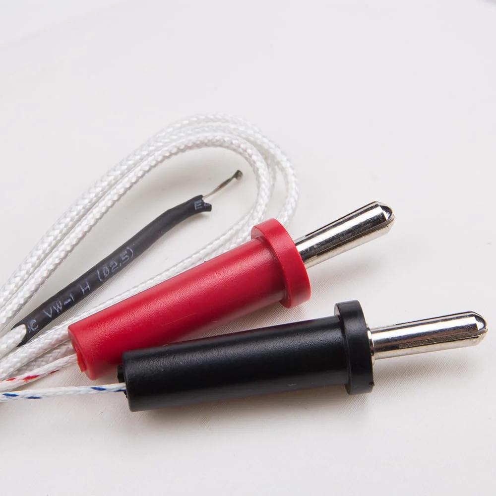 Close-up of K Type Thermocouple Probes With Mini Connector 2 Pack For Multimeters And Temperature Meters -50C To 350C Range