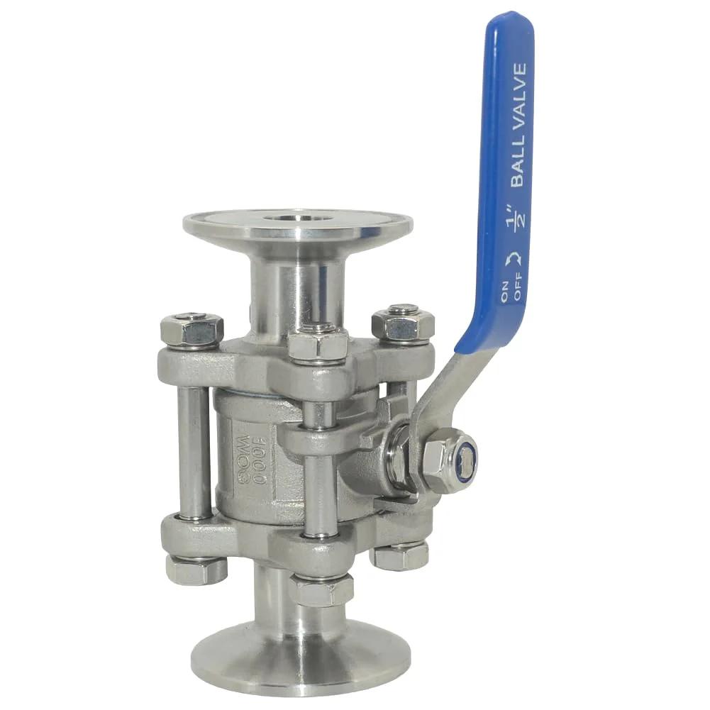 Sanitary 1/2 Inch Ball Valve Fits 1.5 Inch Tri Clamp Quick Clamp 2 Way Or 3 Piece 304 Stainless Steel Tube OD Connection Perfect For Brewing Dairy Beverage High Temp And Corrosion Resistant