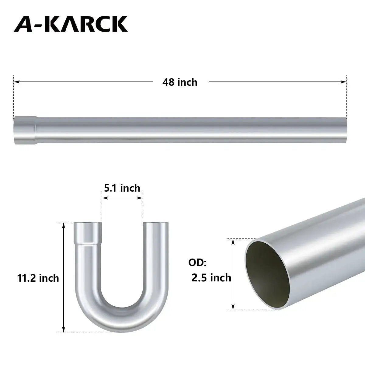 Stainless Steel Mandrel Bend Kit 2.5 Inch 8 Pcs 304 Tubing U Bend Universal Fit with 48 inch straight pipe, 11.2 inch U bend