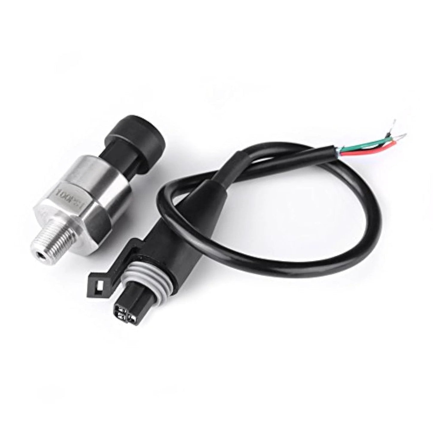 High Accuracy 100 Psi Pressure Transducer Sensor in 316 Stainless Steel with One Eighth Inch NPT Thread, wires visible