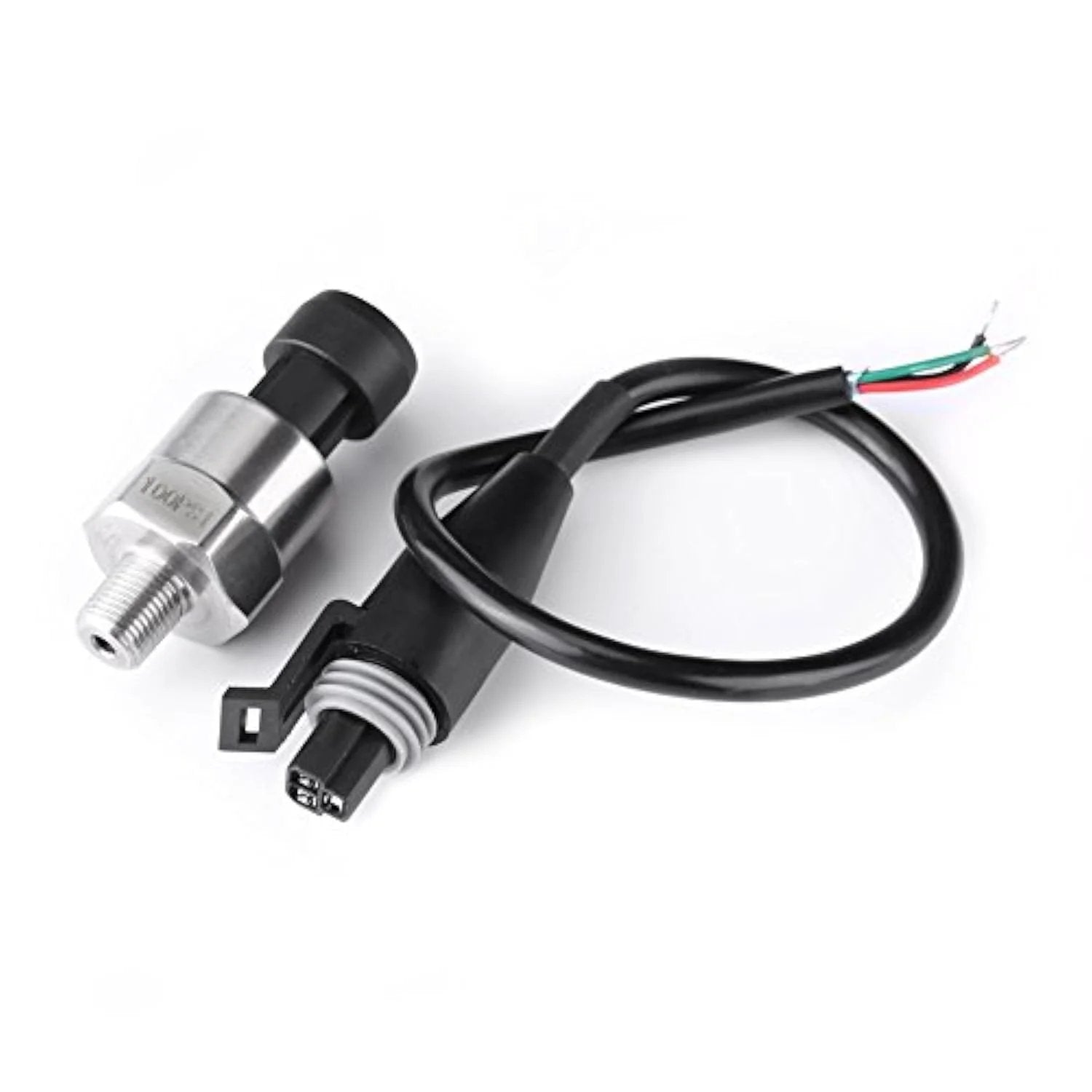 High Accuracy 100 Psi Pressure Transducer Sensor in 316 Stainless Steel with One Eighth Inch NPT Thread, wires visible