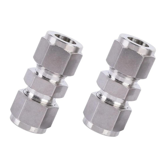 304 Stainless Steel Compression Tube Fitting Union with Double Ferrules Three Eighths Inch Outer Diameter to Three Eighths Inch Outer Diameter Pack of Two for Easy Pipe Connection and Quick Disconnect