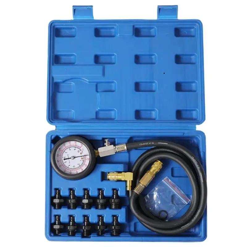 Oil Pressure Test Kit For Cars And Trucks With 0 To 140 Psi Dual Scale Engine Oil Pressure Gauge, 3 Inch Dial in blue case