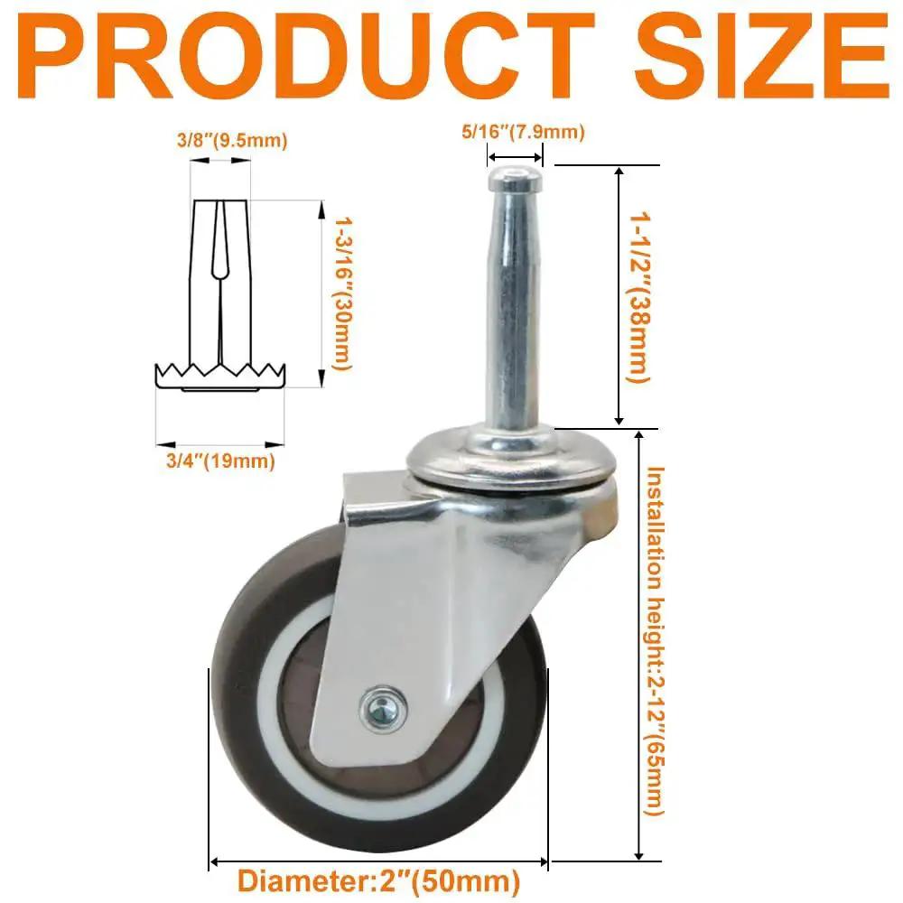 2 Inch Rubber Swivel Caster Wheels Set Of Four With Grip Neck Stem Sockets Five Sixteenth By One And A Half Inch diagram