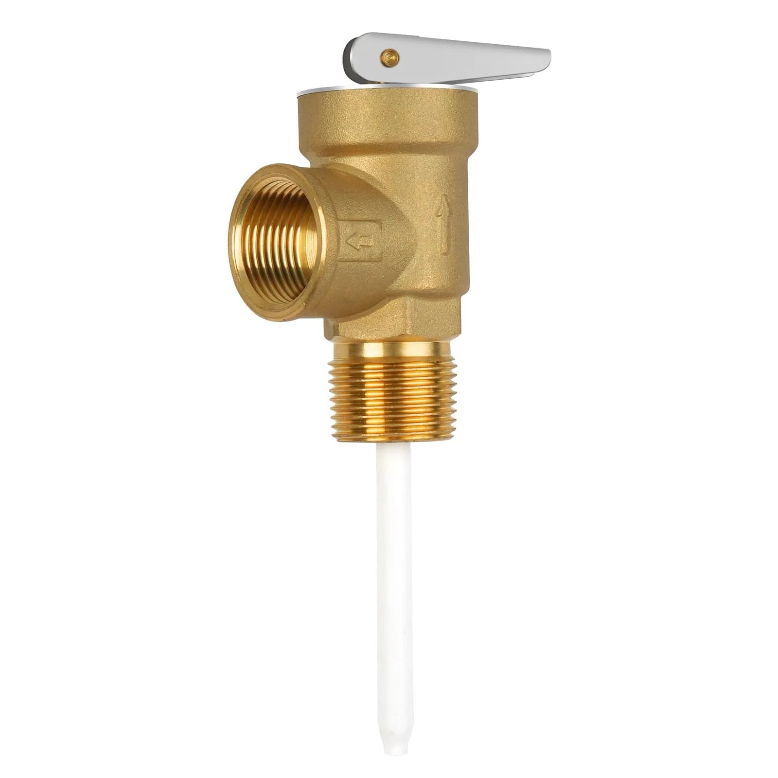All Brass 3/4 Inch NPT Temperature and Pressure Relief Valve With Extension Probe and Lever For RVs And Home Water Heaters Automatic Safety Valve 210F Temperature 150 PSI Pressure CSA Listed