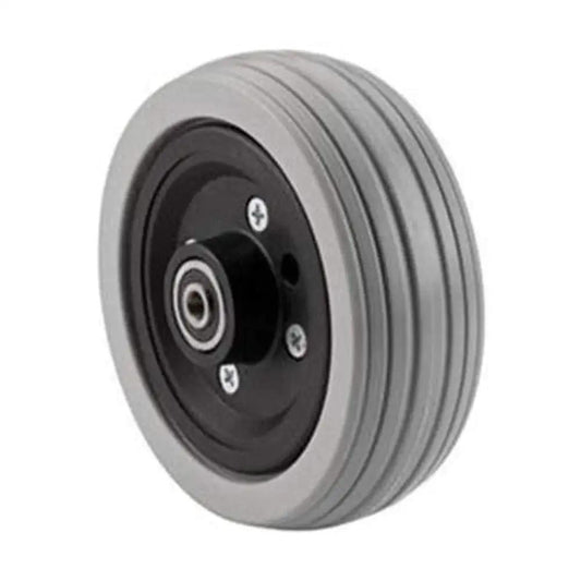 Side view of Wheelchair Caster Assembly 6 Inch By 2 Inch Flat Free Grey Ribbed Tire With 5/16 Inch Bearing And 1 1/16 Inch Outer Diameter