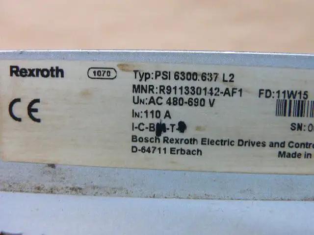 Label on Psi6000/6300 industrial inverter drive model 6300.637 L2 R911330142-AF1, showing specifications and brand mark