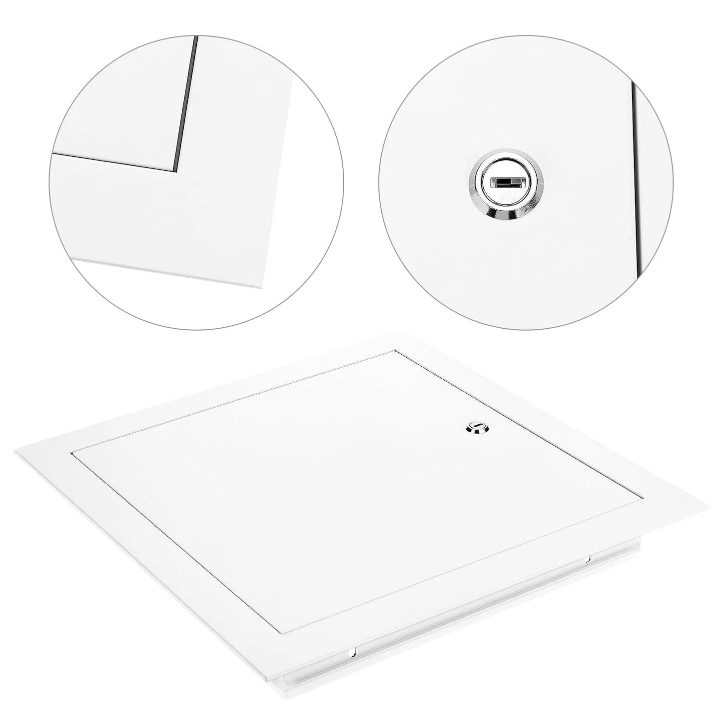 10 X 10 Flush Access Door Panel For Drywall And Ceiling Electrical, white powder coated, steel construction, key lock visible