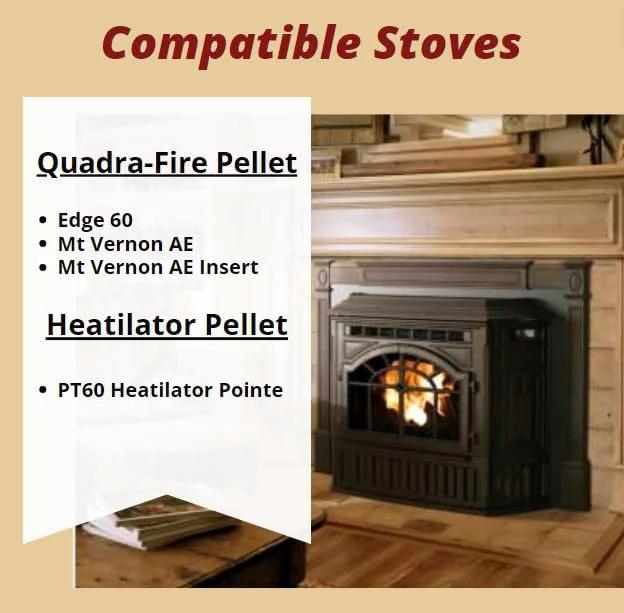 Thermocouple K Replacement For Mt Vernon AE Freestanding And Mt Vernon AE Insert Edge 60 Stoves Heatilator Pointe PT60, shown with compatible stoves list.