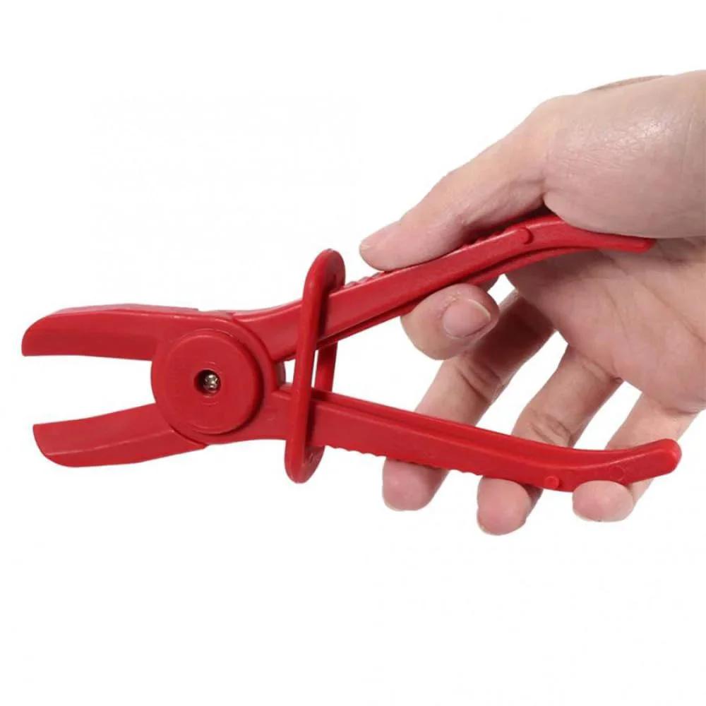 Red 3 Piece Hose Pinch Off Pliers Set Durable Nylon Non Conductive Clamp Pliers With Adjustable Jaw Opening in hand