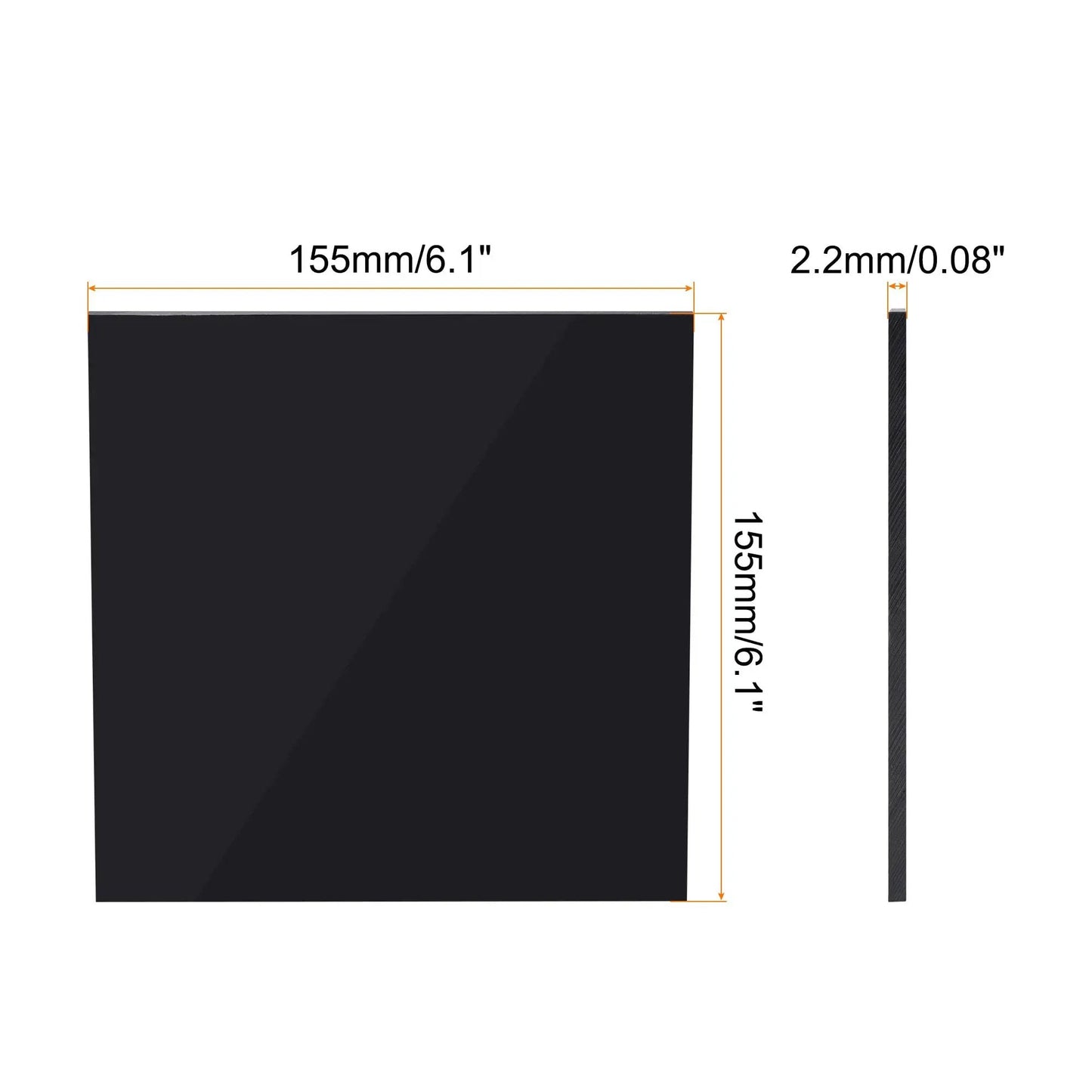 UHMW Sheet Ultra High Molecular Weight Polyethylene Board 6.1 Inch Square 0.08 Inch Thick Black, displaying dimensions and thickness.