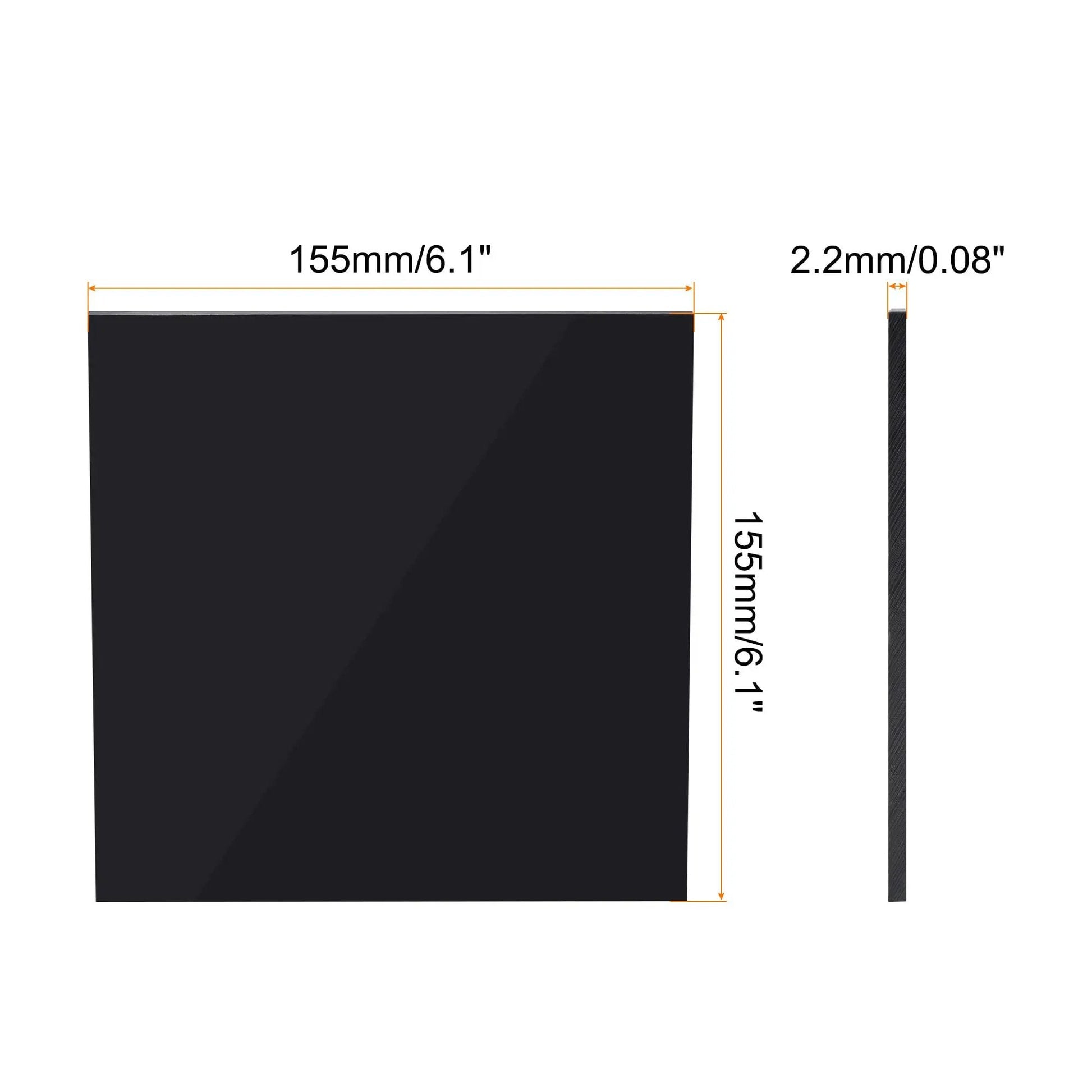 UHMW Sheet Ultra High Molecular Weight Polyethylene Board 6.1 Inch Square 0.08 Inch Thick Black, displaying dimensions and thickness.