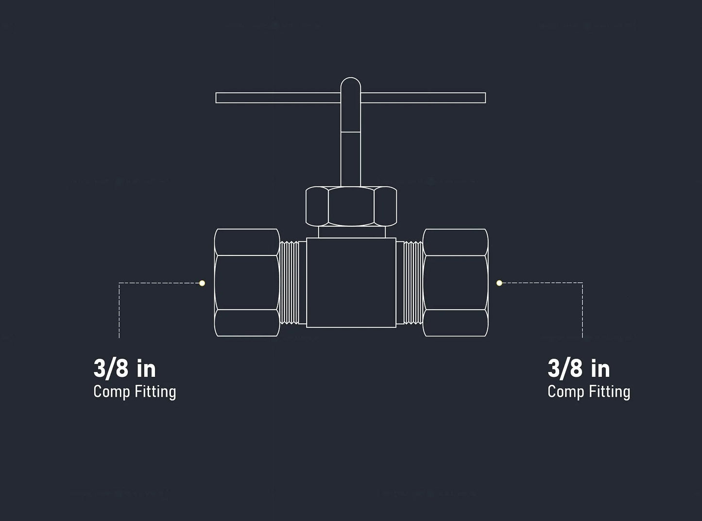 Front view diagram of Three Eighths Inch Compression Needle Valve for Potable Water and Instrumentation Systems Pro Grade Durable Lead Free Brass