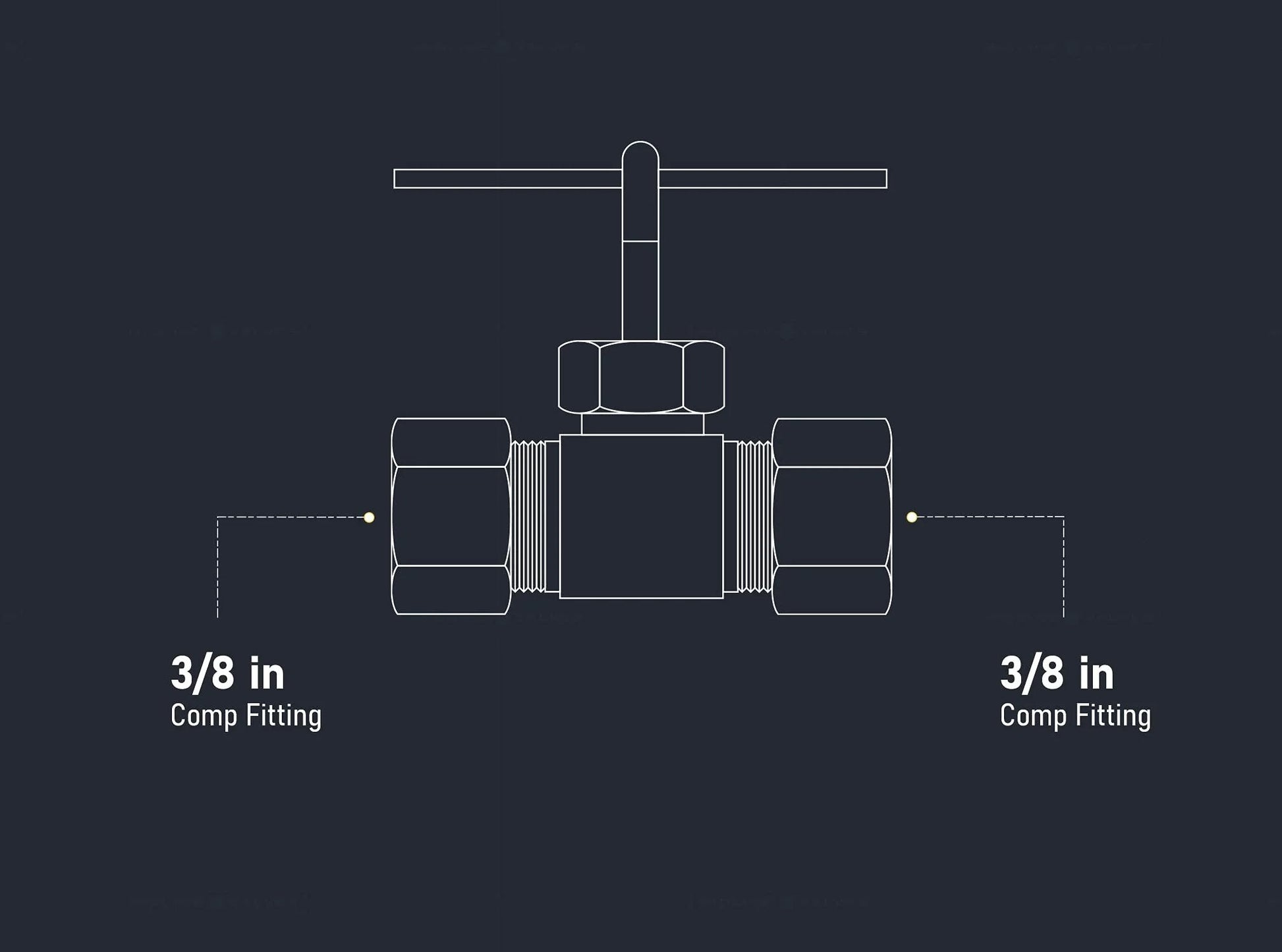 Front view diagram of Three Eighths Inch Compression Needle Valve for Potable Water and Instrumentation Systems Pro Grade Durable Lead Free Brass