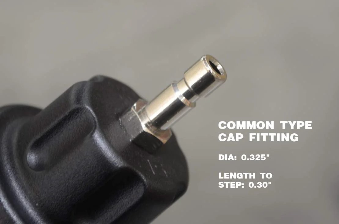 Close-up of common type cap fitting for Universal Air Powered Cooling System Pressure Tester With Quick Connectors And Gauge