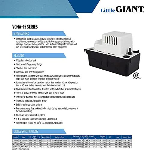 Automatic Condensate Removal Pump for HVAC Refrigeration and Dehumidifiers 115 Volt One Fiftieth HP 65 GPH Flow Vertical Switch Design