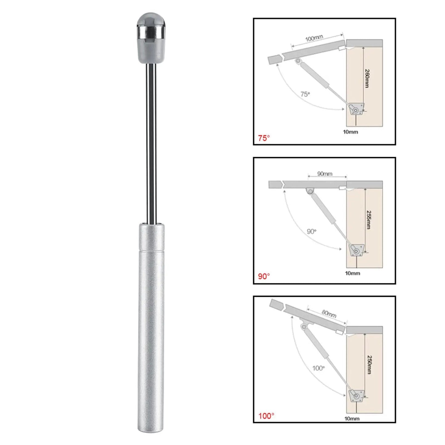 Soft Close Gas Stay Hinges for Cabinets and Storage Boxes, 2 Pack, 150N Lift Support With Thick Zinc Alloy Connector, installed diagram