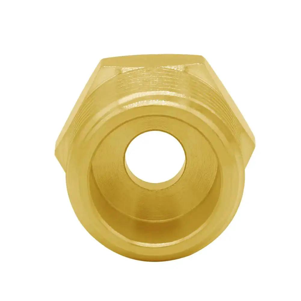 Front view of Brass 1/2 G Male To 3/8 Compression Female Thread Bushing Pipe Fitting for RV plumbing, durable brass, easy install