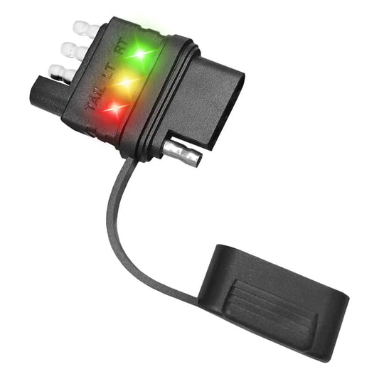 4-Way Flat Trailer Wiring Tester With 4-Pin Double End Male And Female Plugs, Clear Indicator Lights, in black ABS housing