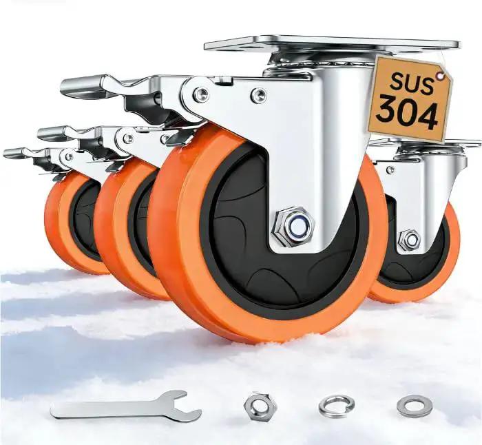 Stainless Steel 4 Inch Casters Set Of Four For Furniture And Equipment Anti Rust 304 Stainless Steel Heavy Duty Wheels with tools