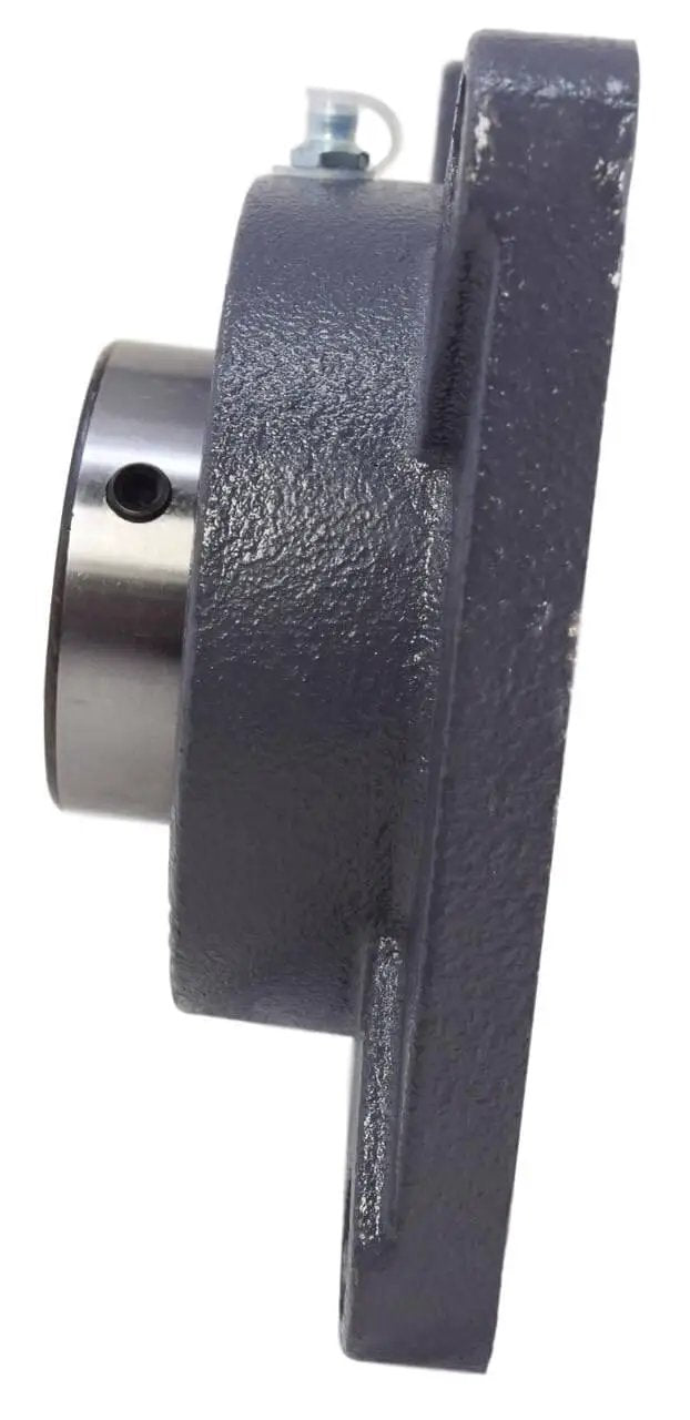 Side view of 2-3/8 Inch Four Bolt Flange Bearing With Two Set Screws UCF212-38 F4B-SC-206 cast iron housing and grease zerk