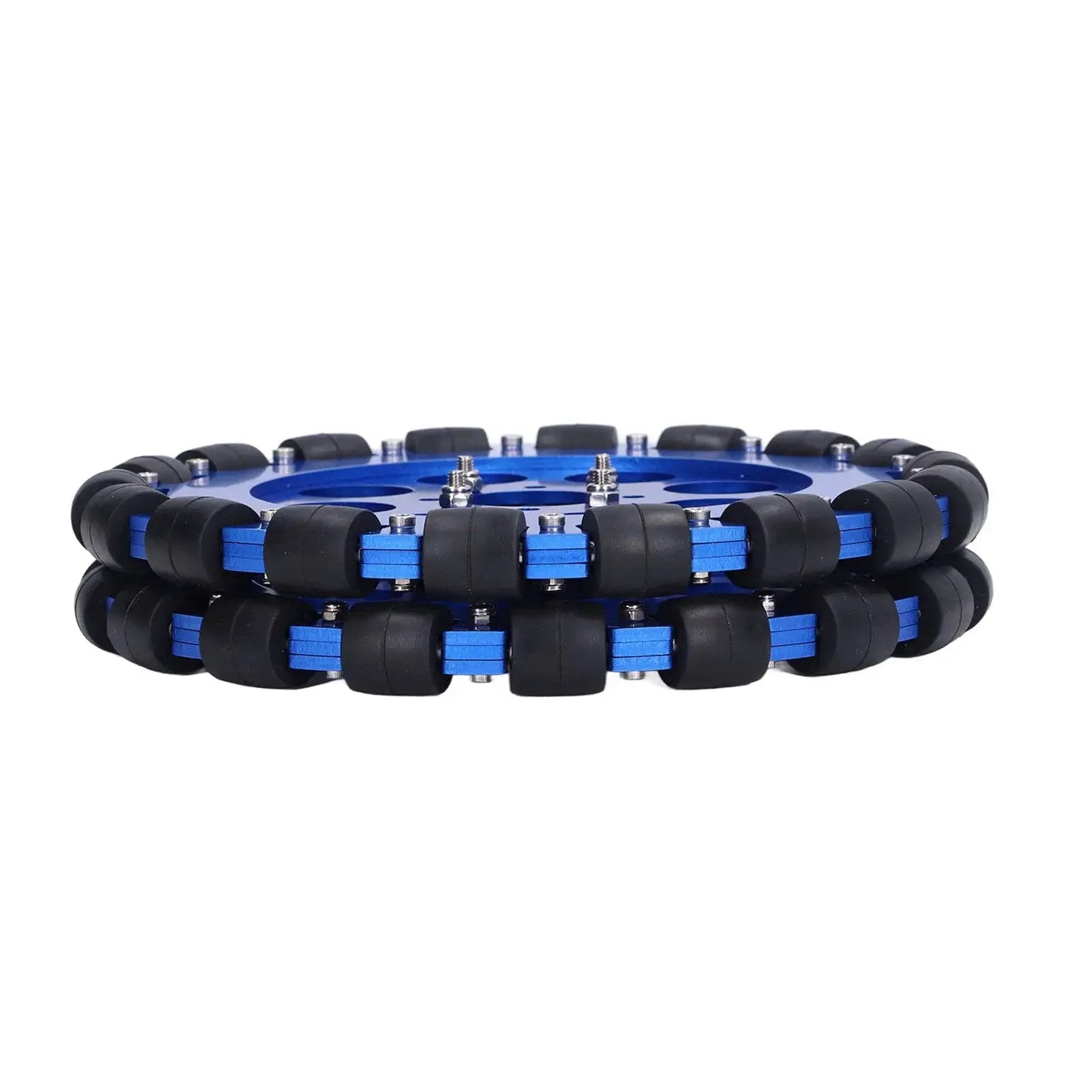 8 Inch Two Wheel Omni Wheel Set With Aluminum Hub for Smooth 360 Degree Movement, showing dual bearings and multi subdivided circular structure.