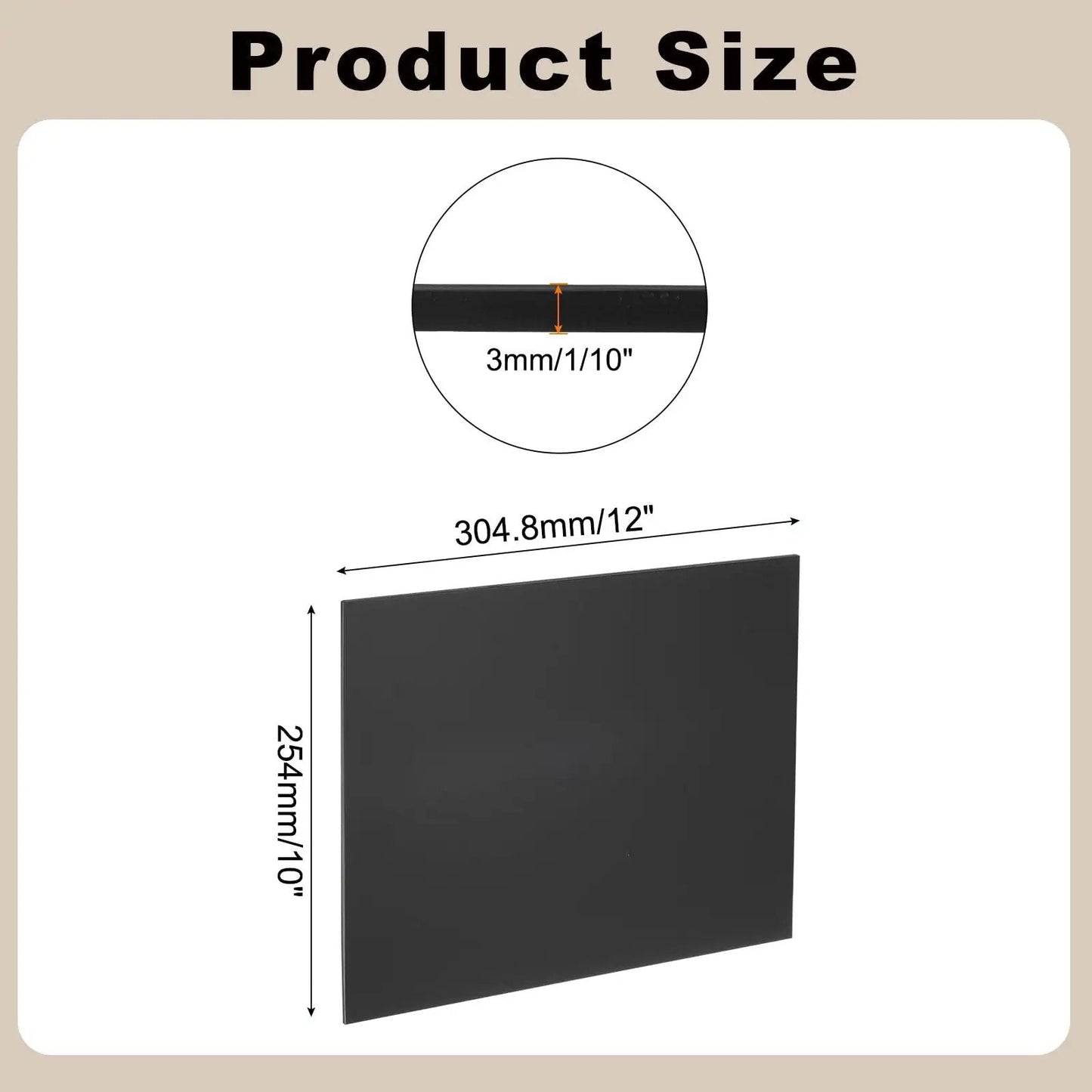 Hard UHMW Polyethylene Sheet For Heavy Duty Use By Meccanixity, self lubricating, abrasion resistant, 10 x 12 in black plastic sheet, size details.